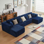 MAYEERTY Blue Flannel U-Shaped Modular Sectional Sofa High-Density Foam with Throw Pillows