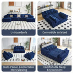MAYEERTY Blue Flannel U-Shaped Modular Sectional Sofa High-Density Foam with Throw Pillows