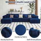 MAYEERTY Blue Flannel U-Shaped Modular Sectional Sofa High-Density Foam with Throw Pillows