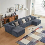 MAYEERTY Blue Flannel U-Shaped Modular Sectional Sofa High-Density Foam with Throw Pillows