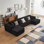 MAYEERTY Blue Flannel U-Shaped Modular Sectional Sofa High-Density Foam with Throw Pillows