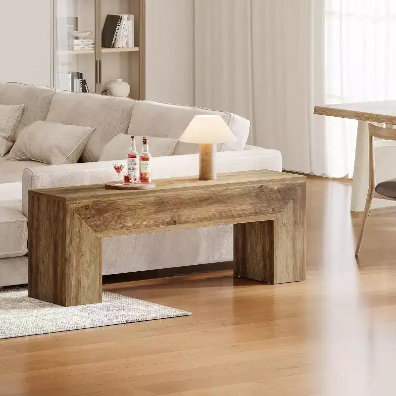 Lantine47'' Wooden Entryway Bench, Farmhouse Entry Bench Seat with Storage Capability for Living Room, Bedroom, Hallway, Easy Assembly, Oak Brown