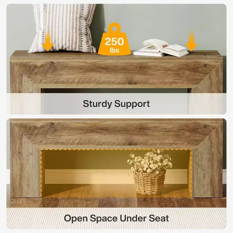 Lantine47'' Wooden Entryway Bench, Farmhouse Entry Bench Seat with Storage Capability for Living Room, Bedroom, Hallway, Easy Assembly, Oak Brown