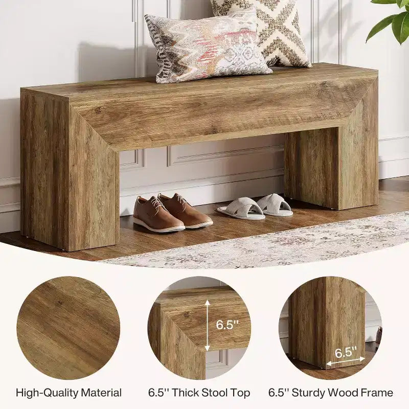 Lantine47'' Wooden Entryway Bench, Farmhouse Entry Bench Seat with Storage Capability for Living Room, Bedroom, Hallway, Easy Assembly, Oak Brown