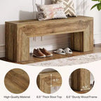 Lantine47'' Wooden Entryway Bench, Farmhouse Entry Bench Seat with Storage Capability for Living Room, Bedroom, Hallway, Easy Assembly, Oak Brown