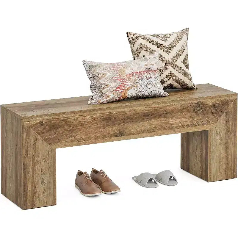 Lantine47'' Wooden Entryway Bench, Farmhouse Entry Bench Seat with Storage Capability for Living Room, Bedroom, Hallway, Easy Assembly, Oak Brown