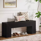 Lantine47'' Wooden Entryway Bench, Farmhouse Entry Bench Seat with Storage Capability for Living Room, Bedroom, Hallway, Easy Assembly, Oak Brown