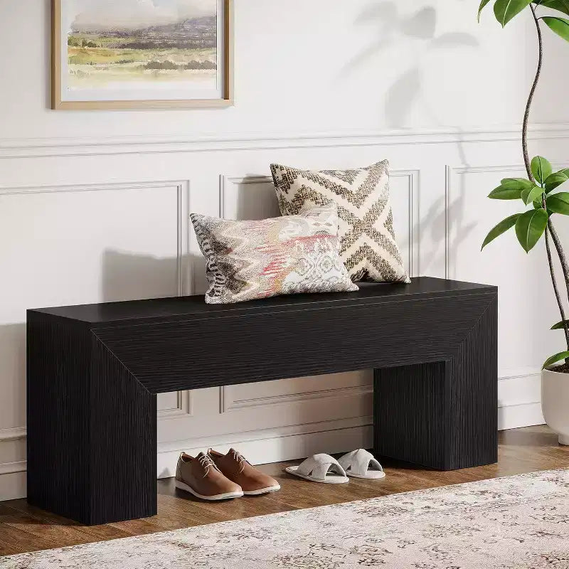 Lantine47'' Wooden Entryway Bench, Farmhouse Entry Bench Seat with Storage Capability for Living Room, Bedroom, Hallway, Easy Assembly, Oak Brown