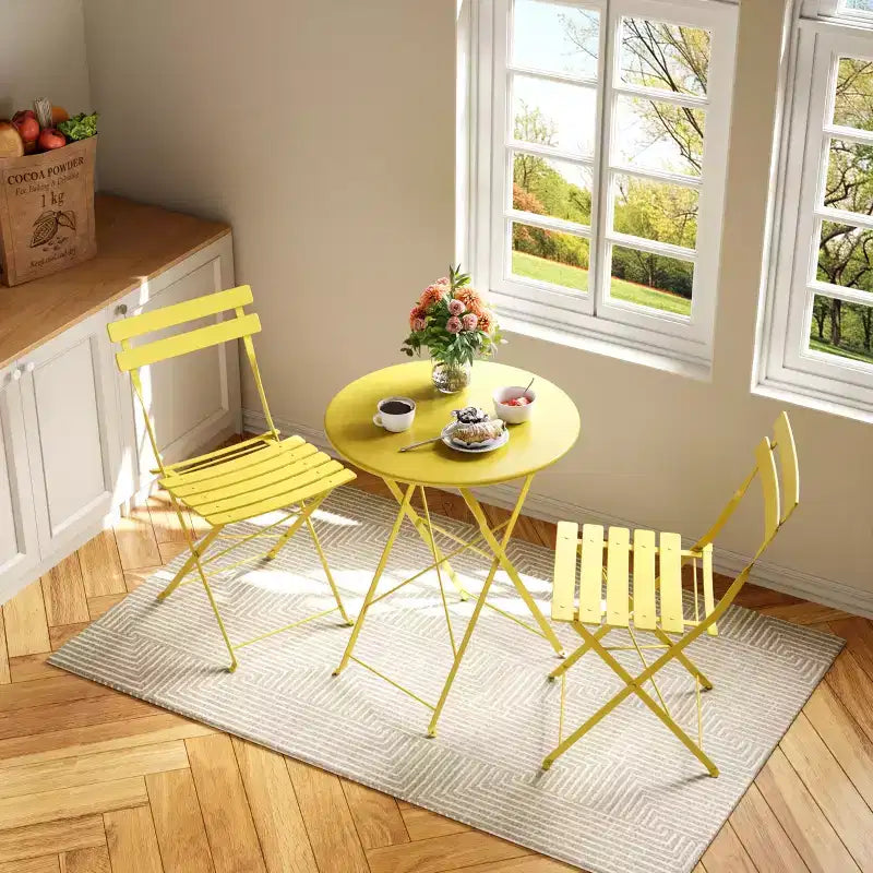 Space-Saving 3-Piece Steel Patio Bistro Set - Folding Table & 2 Chairs, Superior Frame, Weather Resistant, No Assembly, Portable for Garden, Balcony