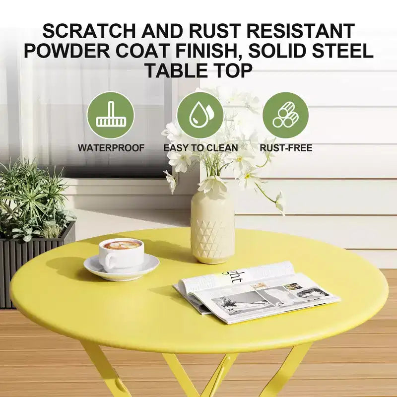 Space-Saving 3-Piece Steel Patio Bistro Set - Folding Table & 2 Chairs, Superior Frame, Weather Resistant, No Assembly, Portable for Garden, Balcony