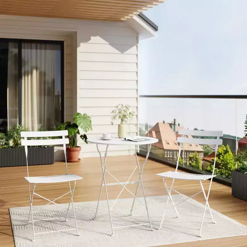 Space-Saving 3-Piece Steel Patio Bistro Set - Folding Table & 2 Chairs, Superior Frame, Weather Resistant, No Assembly, Portable for Garden, Balcony