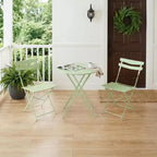 3 Piece Folding Patio Bistro Set, Outdoor/Indoor Bistro Table and Chairs Set with Metal Frame, Portable Round Table with 2 Chairs for Garden Porch
