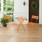 3 Piece Folding Patio Bistro Set, Outdoor/Indoor Bistro Table and Chairs Set with Metal Frame, Portable Round Table with 2 Chairs for Garden Porch