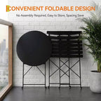 3 Piece Folding Patio Bistro Set, Outdoor/Indoor Bistro Table and Chairs Set with Metal Frame, Portable Round Table with 2 Chairs for Garden Porch