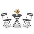 3 Piece Folding Patio Bistro Set, Outdoor/Indoor Bistro Table and Chairs Set with Metal Frame, Portable Round Table with 2 Chairs for Garden Porch