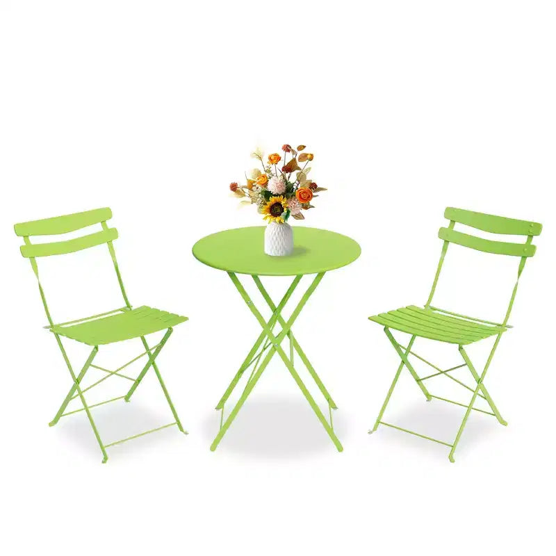 3 Piece Folding Patio Bistro Set, Outdoor/Indoor Bistro Table and Chairs Set with Metal Frame, Portable Round Table with 2 Chairs for Garden Porch