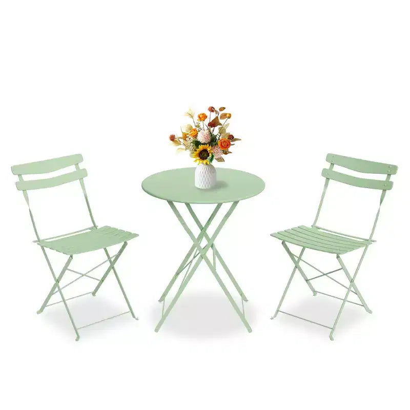 3 Piece Folding Patio Bistro Set, Outdoor/Indoor Bistro Table and Chairs Set with Metal Frame, Portable Round Table with 2 Chairs for Garden Porch