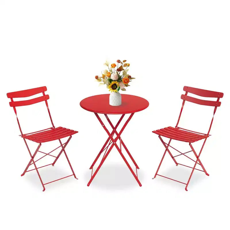3 Piece Folding Patio Bistro Set, Outdoor/Indoor Bistro Table and Chairs Set with Metal Frame, Portable Round Table with 2 Chairs for Garden Porch