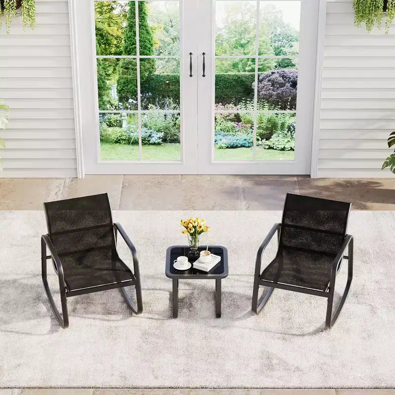 3-Piece Outdoor Table and Chairs Set, Patio Bistro Set, Rust-Resistant Metal Frame, Durable for Garden, Lawn, Yard, Balcony