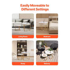 2 Piece White Gold Nesting Coffee Table Set, 23.6 Round Marble Pattern MDF Metal Frame End Side Tables for Small Space