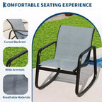 3 Piece Outdoor Rocking Bistro Set, Textilene Fabric Small Patio Furniture Set with Iron Armrests and Coffee Table for Lawn, Porch, Balcony, Poolside