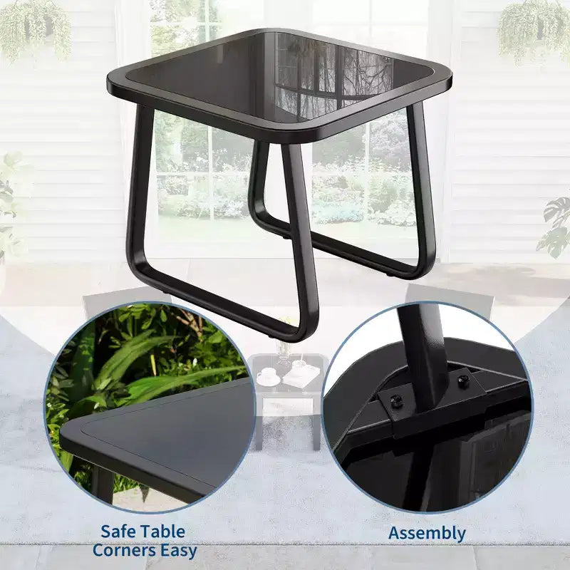 3 Piece Outdoor Rocking Bistro Set, Textilene Fabric Small Patio Furniture Set with Iron Armrests and Coffee Table for Lawn, Porch, Balcony, Poolside