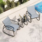 3 Piece Outdoor Rocking Bistro Set, Textilene Fabric Small Patio Furniture Set with Iron Armrests and Coffee Table for Lawn, Porch, Balcony, Poolside