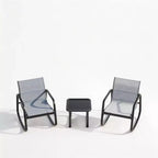 3 Piece Outdoor Rocking Bistro Set, Textilene Fabric Small Patio Furniture Set with Iron Armrests and Coffee Table for Lawn, Porch, Balcony, Poolside