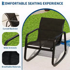 3 Piece Outdoor Rocking Bistro Set, Textilene Fabric Small Patio Furniture Set with Iron Armrests and Coffee Table for Lawn, Porch, Balcony, Poolside