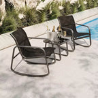 3 Piece Outdoor Rocking Bistro Set, Textilene Fabric Small Patio Furniture Set with Iron Armrests and Coffee Table for Lawn, Porch, Balcony, Poolside