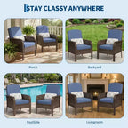 Modern Wicker Chair Set of 2, All-Weather Rattan Outdoor Furniture with Cushions, Minimalist Patio Conversation Bistro Set for Balcony & Deck Decor