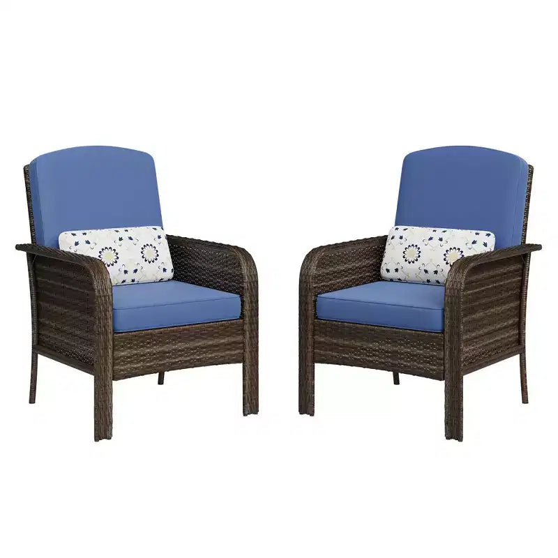 Modern Wicker Chair Set of 2, All-Weather Rattan Outdoor Furniture with Cushions, Minimalist Patio Conversation Bistro Set for Balcony & Deck Decor
