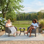 Modern Wicker Chair Set of 2, All-Weather Rattan Outdoor Furniture with Cushions, Minimalist Patio Conversation Bistro Set for Balcony & Deck Decor