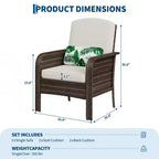 Modern Wicker Chair Set of 2, All-Weather Rattan Outdoor Furniture with Cushions, Minimalist Patio Conversation Bistro Set for Balcony & Deck Decor