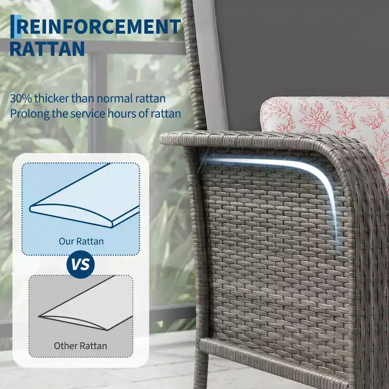 Modern Wicker Chair Set of 2, All-Weather Rattan Outdoor Furniture with Cushions, Minimalist Patio Conversation Bistro Set for Balcony & Deck Decor