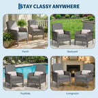 Modern Wicker Chair Set of 2, All-Weather Rattan Outdoor Furniture with Cushions, Minimalist Patio Conversation Bistro Set for Balcony & Deck Decor