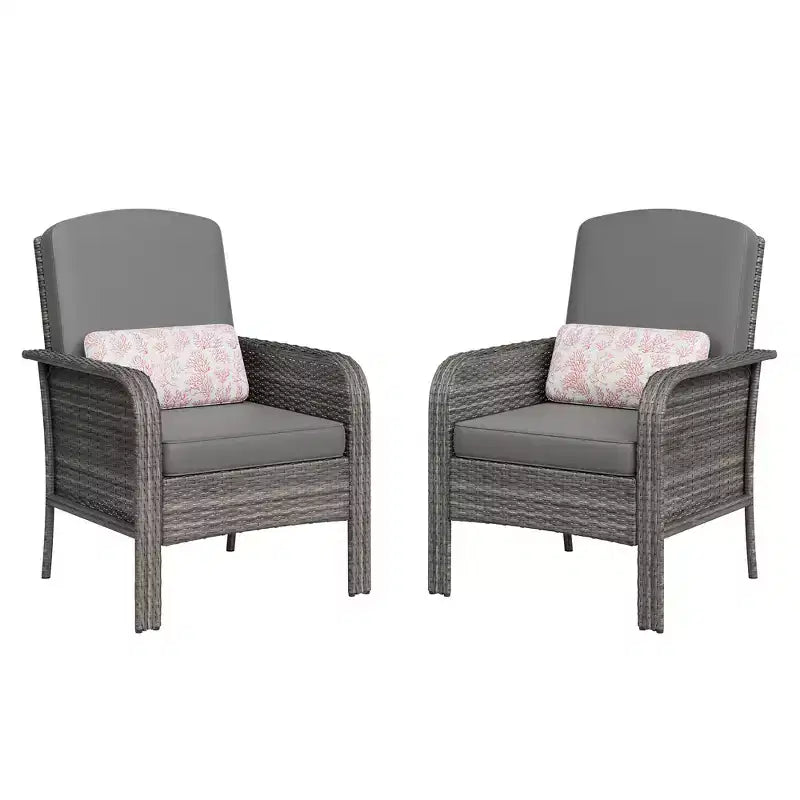 Modern Wicker Chair Set of 2, All-Weather Rattan Outdoor Furniture with Cushions, Minimalist Patio Conversation Bistro Set for Balcony & Deck Decor