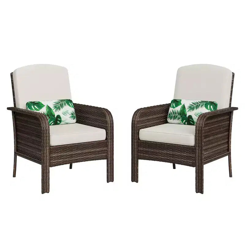 Modern Wicker Chair Set of 2, All-Weather Rattan Outdoor Furniture with Cushions, Minimalist Patio Conversation Bistro Set for Balcony & Deck Decor
