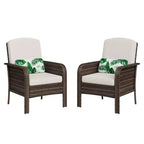 Modern Wicker Chair Set of 2, All-Weather Rattan Outdoor Furniture with Cushions, Minimalist Patio Conversation Bistro Set for Balcony & Deck Decor