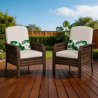 Modern Wicker Chair Set of 2, All-Weather Rattan Outdoor Furniture with Cushions, Minimalist Patio Conversation Bistro Set for Balcony & Deck Decor