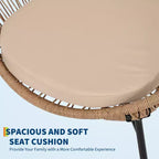 3-Piece Wicker Patio Furniture Set, Glass Top Coffee Table and Cushions, All-Weather Metal Frame Rattan Bistro Set for Balcony, Porch, Garden