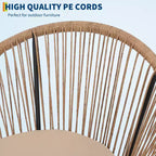 3-Piece Wicker Patio Furniture Set, Glass Top Coffee Table and Cushions, All-Weather Metal Frame Rattan Bistro Set for Balcony, Porch, Garden