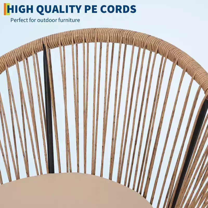 3-Piece Wicker Patio Furniture Set, Glass Top Coffee Table and Cushions, All-Weather Metal Frame Rattan Bistro Set for Balcony, Porch, Garden