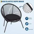 3-Piece Wicker Patio Furniture Set, Glass Top Coffee Table and Cushions, All-Weather Metal Frame Rattan Bistro Set for Balcony, Porch, Garden