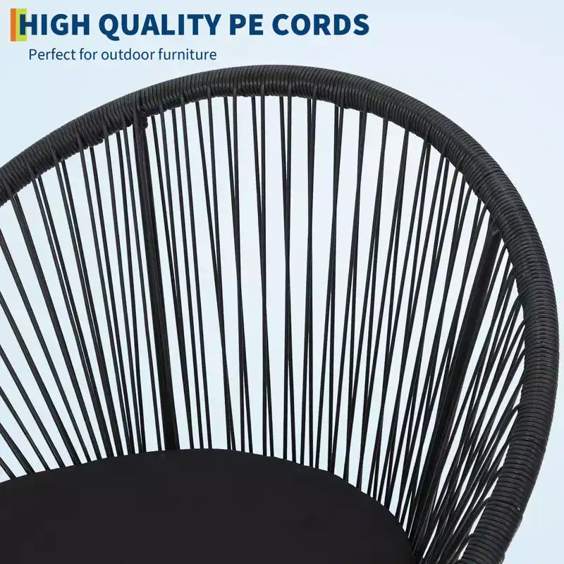 3-Piece Wicker Patio Furniture Set, Glass Top Coffee Table and Cushions, All-Weather Metal Frame Rattan Bistro Set for Balcony, Porch, Garden