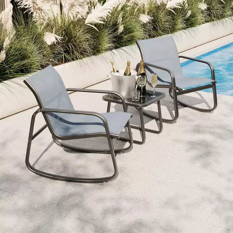 GustoWave 3-Piece Patio Bistro Set With Rocking Chairs, Textilene Mesh And Metal Frame