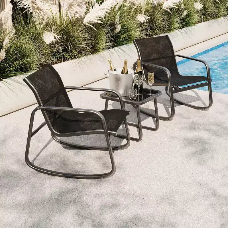 GustoWave 3-Piece Patio Bistro Set With Rocking Chairs, Textilene Mesh And Metal Frame