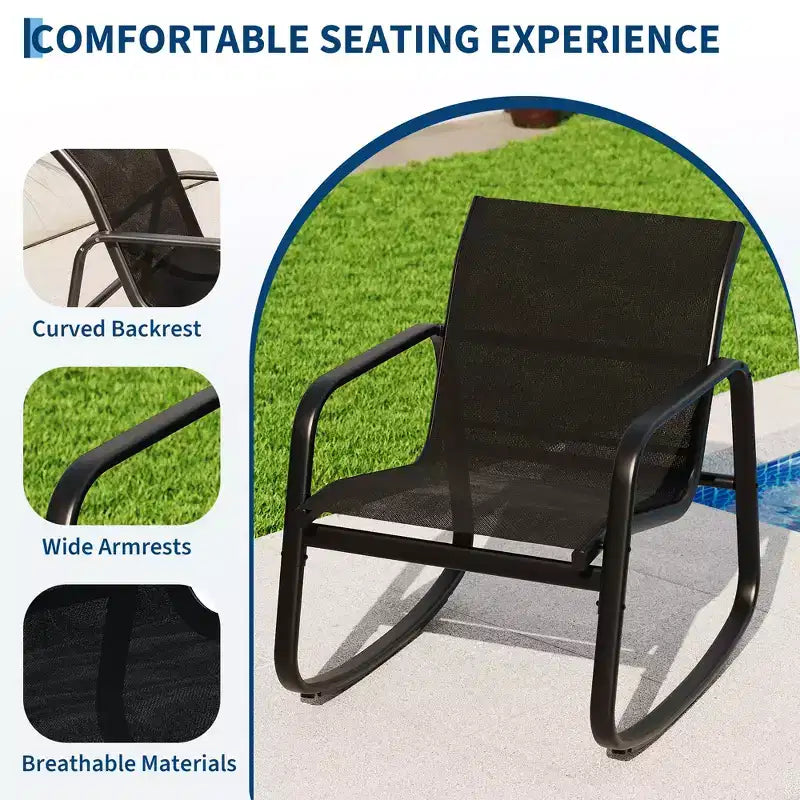 GustoWave 3-Piece Patio Bistro Set With Rocking Chairs, Textilene Mesh And Metal Frame