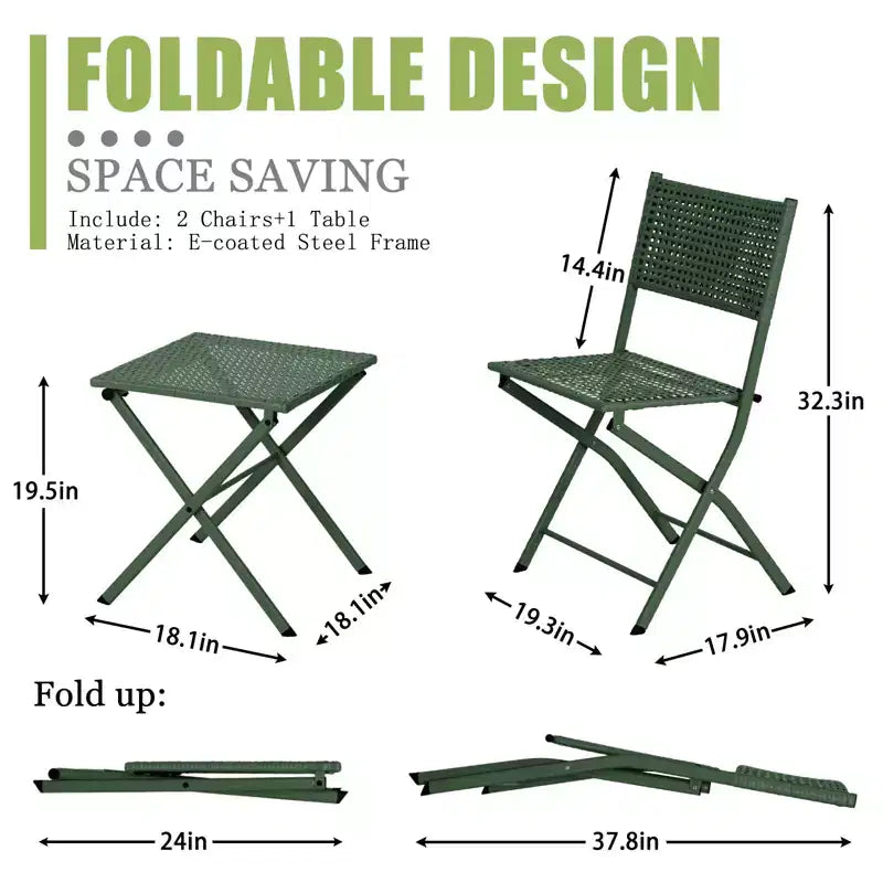 NAYSAYE Folding Patio Bistro Set Rust Resistant Steel Space Saving Outdoor Furniture for Garden Balcony, 18.1*18.1*19.5