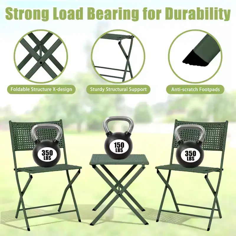 NAYSAYE Folding Patio Bistro Set Rust Resistant Steel Space Saving Outdoor Furniture for Garden Balcony, 18.1*18.1*19.5